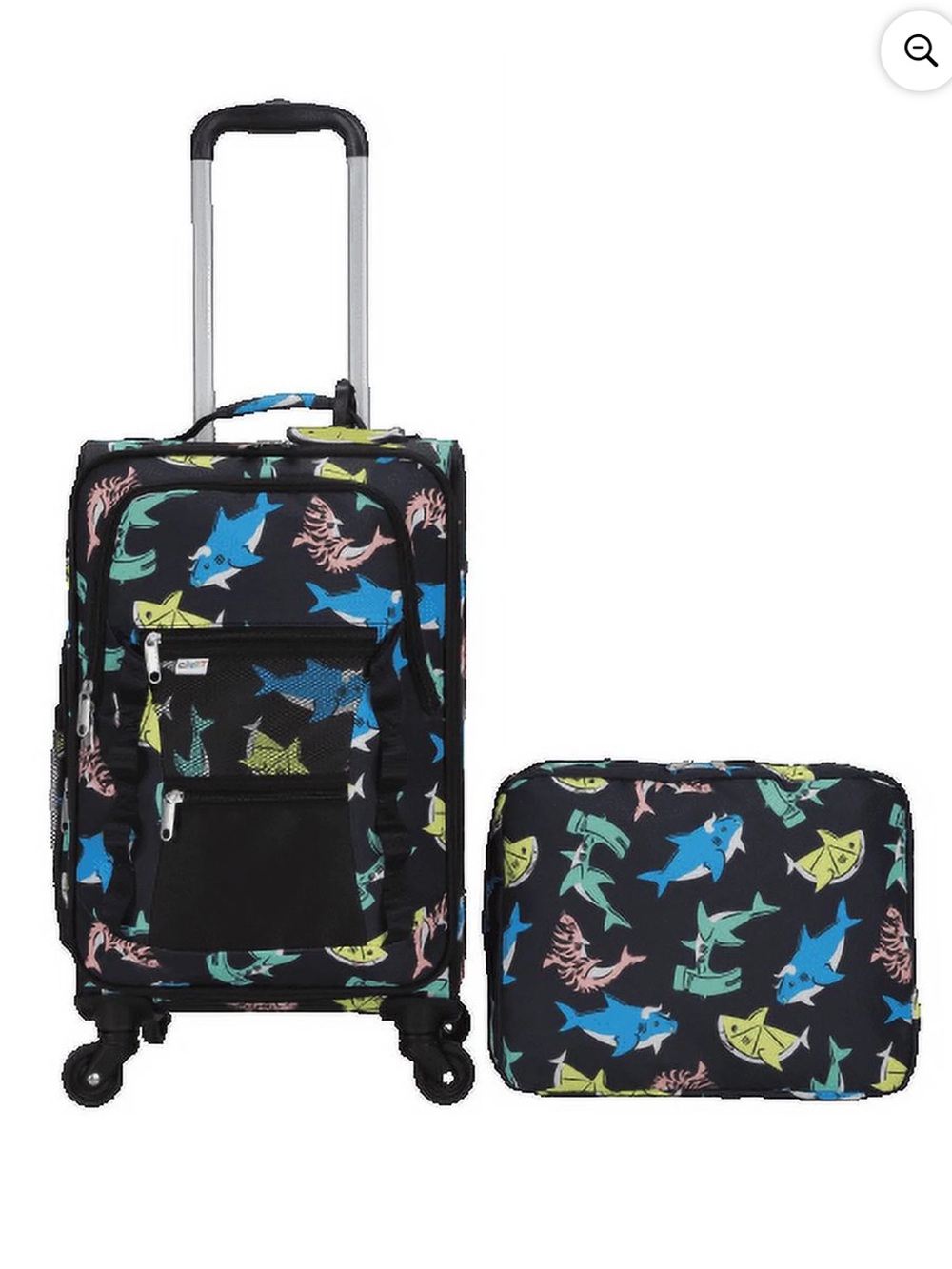 Kids Spinner Carry-On Luggage with Shark Print - Black/Blue/Green